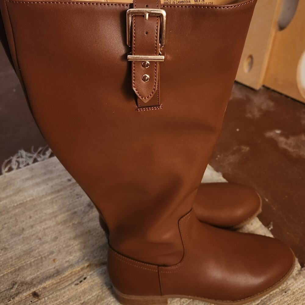 Brown Knee-High Boots with Buckle 9W NWOT